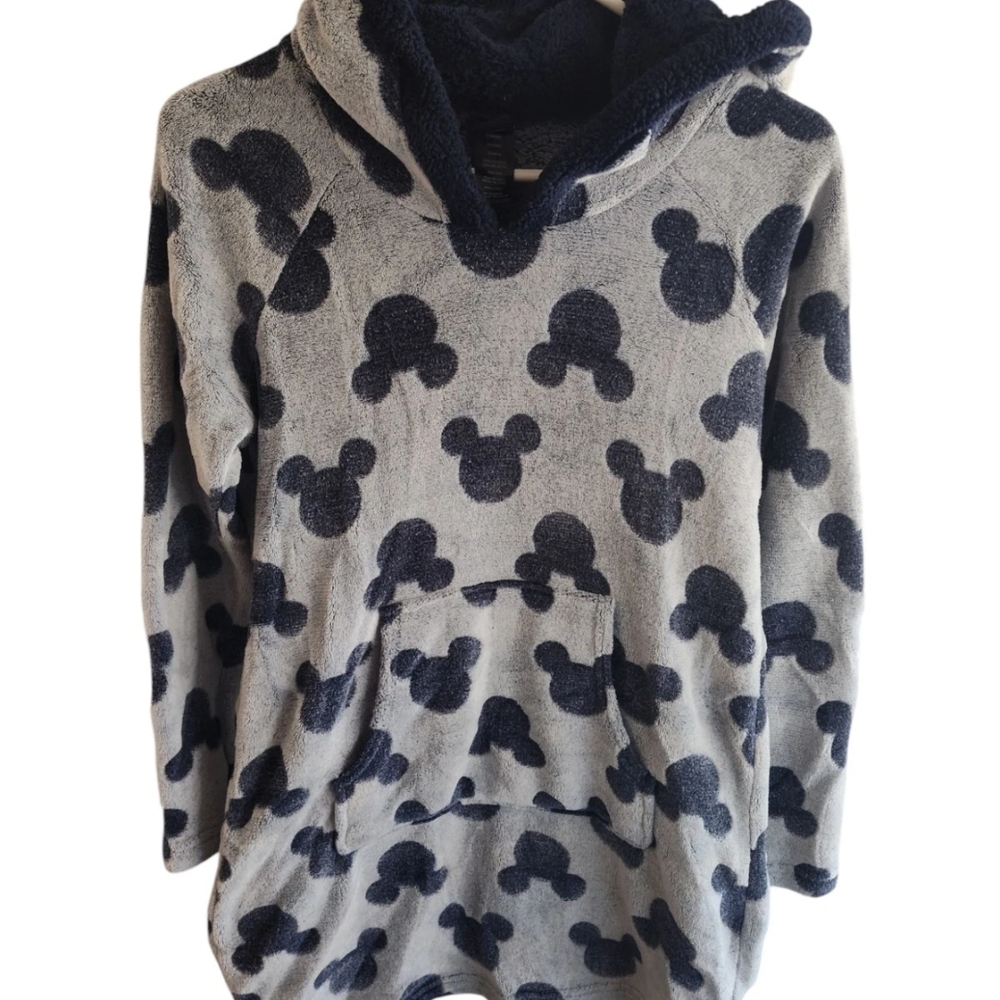 Disney Mickey Mouse Soft Sweatshirt S Women Hooded Dress Gray Blue Tunic Plush